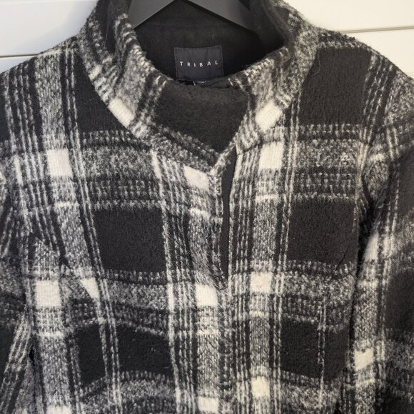 Tribal Wool-Blend Pea Coat Black & White Plaid Pattern Size Medium - Picture 2 of 13